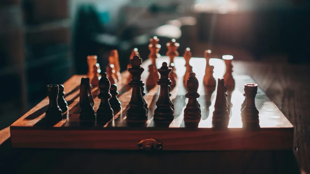 A chess tactics puzzle on a board, pieces in a sharp tactical position